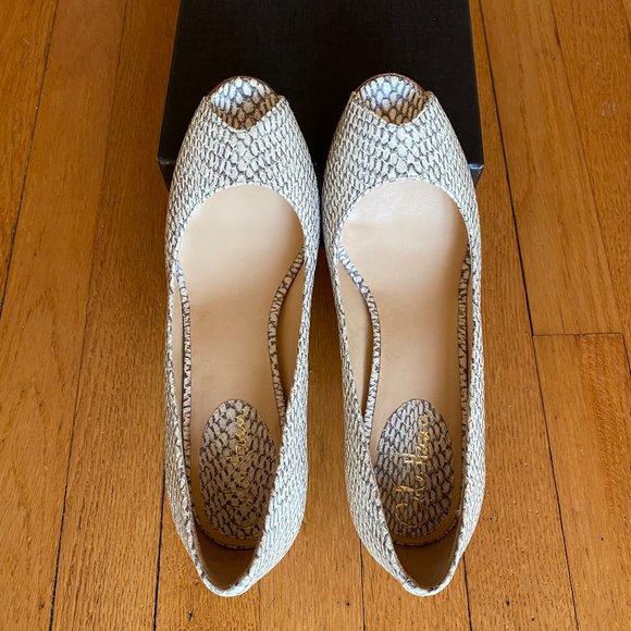 Cole Haan Cobra Embossed Peep Toe Shoes - Picture 2 of 11